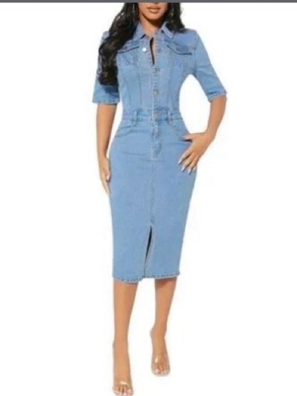 Light Blue Denim Midi Dress